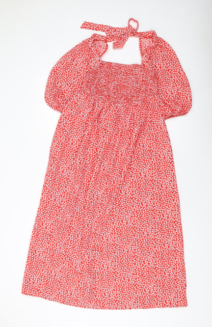 Lola May Womens Red Geometric Polyester A-Line Size 10 Square Neck Pullover