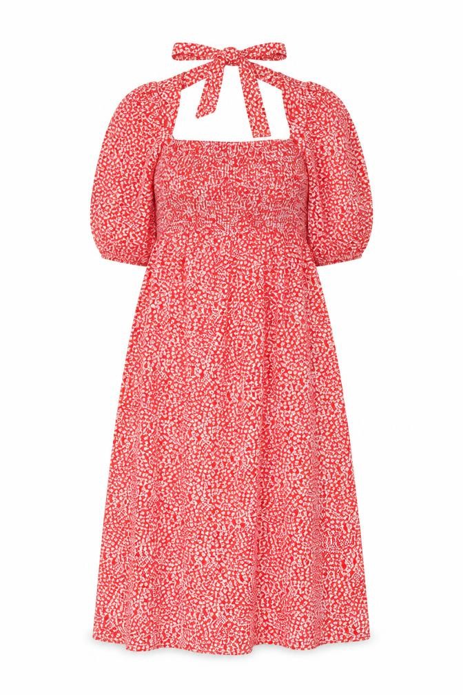 Lola May Womens Red Geometric Polyester A-Line Size 10 Square Neck Pullover