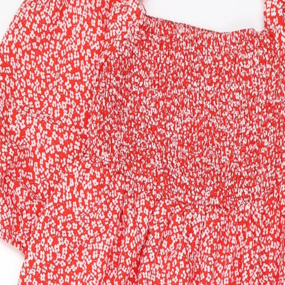 Lola May Womens Red Geometric Polyester A-Line Size 10 Square Neck Pullover
