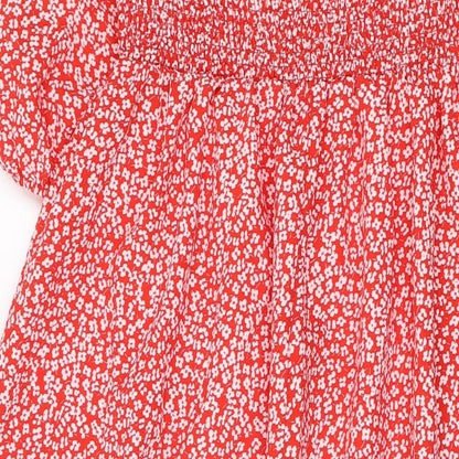 Lola May Womens Red Geometric Polyester A-Line Size 10 Square Neck Pullover