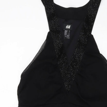 H&M Womens Black Polyester A-Line Size M V-Neck Pullover