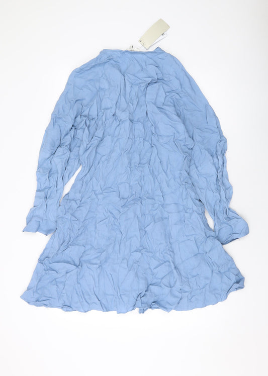 NEXT Womens Blue Viscose A-Line Size 12 V-Neck Button