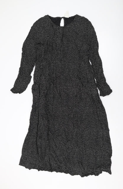 H&M Womens Black Geometric Viscose A-Line Size M Round Neck Button