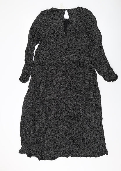 H&M Womens Black Geometric Viscose A-Line Size M Round Neck Button