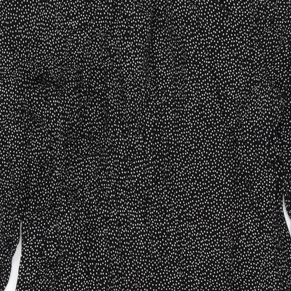 H&M Womens Black Geometric Viscose A-Line Size M Round Neck Button