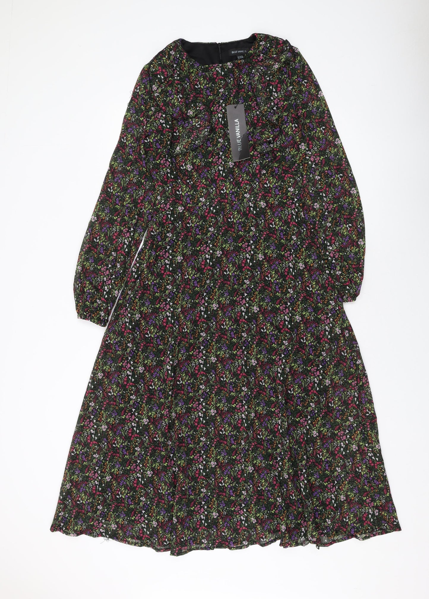 Blue Vanilla Womens Multicoloured Floral Polyester A-Line Size 8 Round Neck Zip