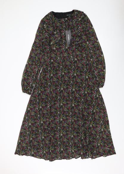 Blue Vanilla Womens Multicoloured Floral Polyester A-Line Size 8 Round Neck Zip