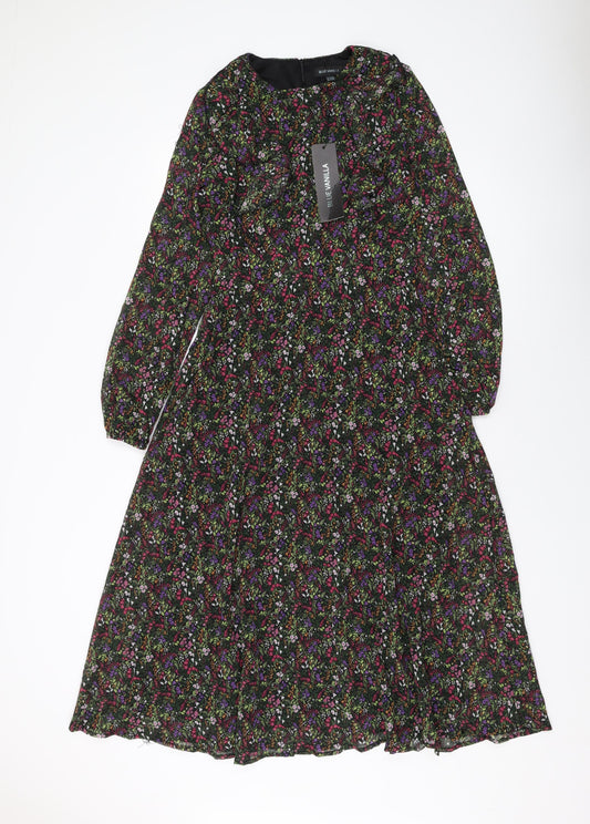 Blue Vanilla Womens Multicoloured Floral Polyester A-Line Size 8 Round Neck Zip