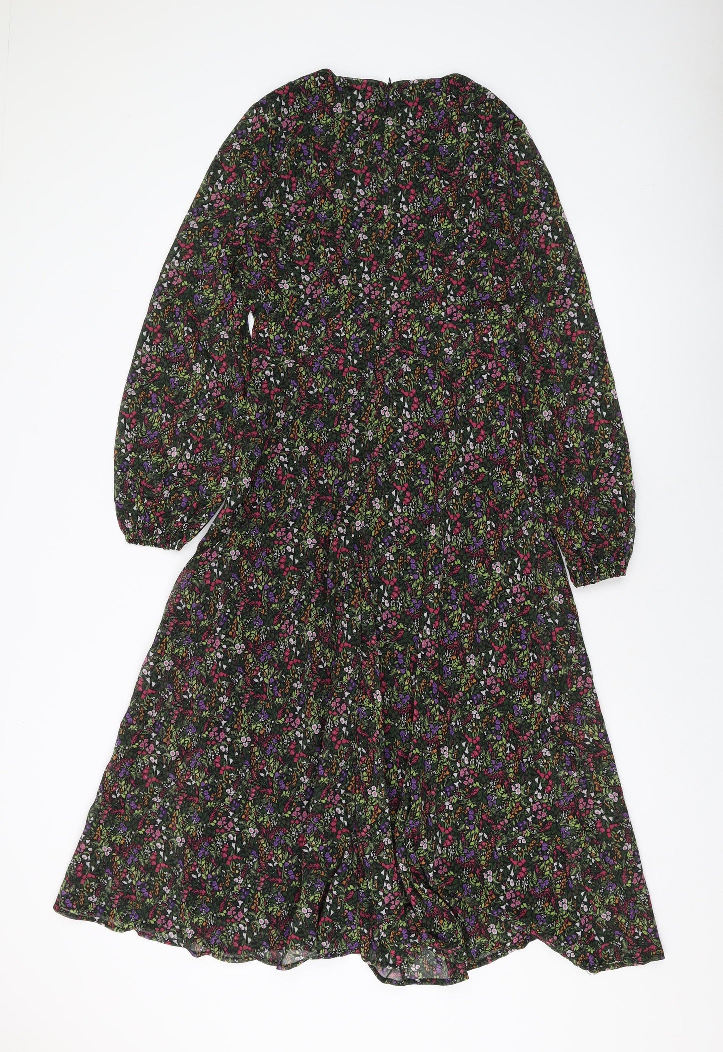 Blue Vanilla Womens Multicoloured Floral Polyester A-Line Size 8 Round Neck Zip