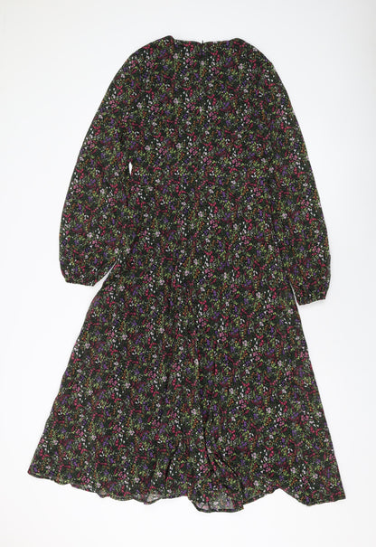 Blue Vanilla Womens Multicoloured Floral Polyester A-Line Size 8 Round Neck Zip