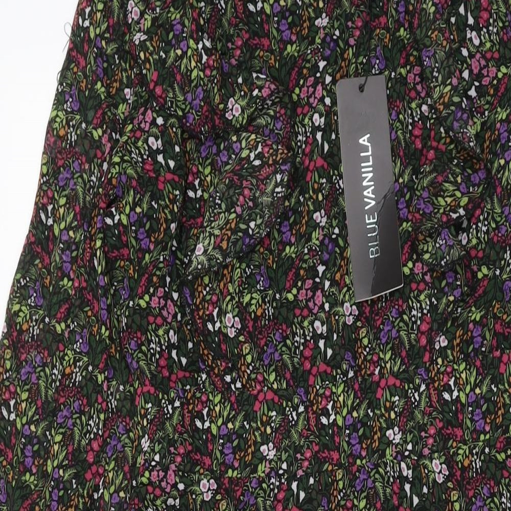 Blue Vanilla Womens Multicoloured Floral Polyester A-Line Size 8 Round Neck Zip