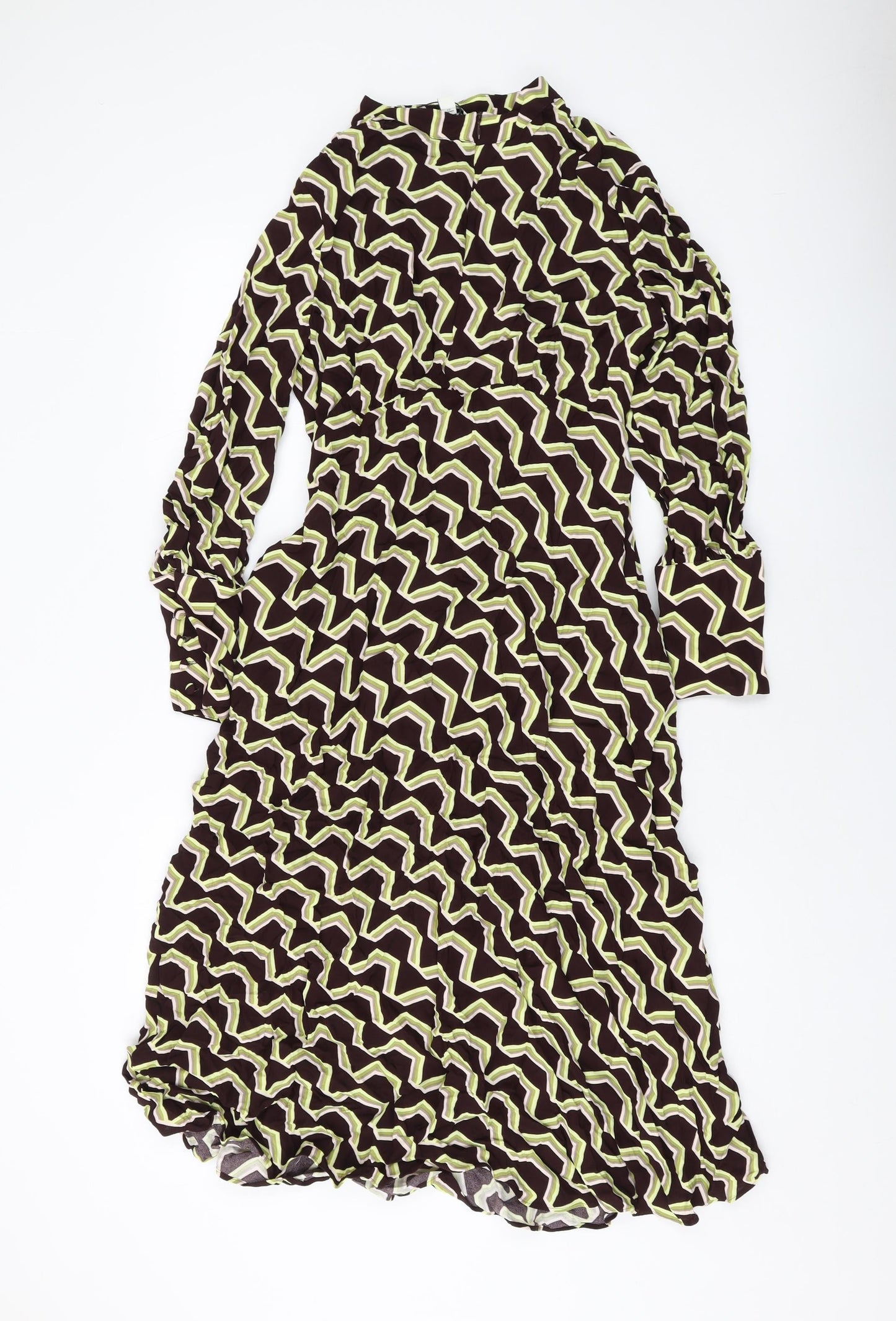 Autograph Womens Brown Geometric Viscose A-Line Size 14 Mock Neck Zip