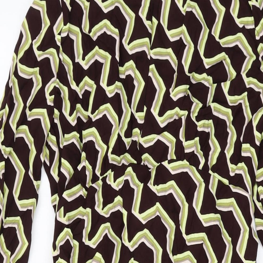 Autograph Womens Brown Geometric Viscose A-Line Size 14 Mock Neck Zip