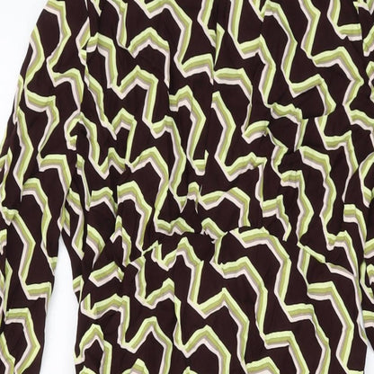 Autograph Womens Brown Geometric Viscose A-Line Size 14 Mock Neck Zip