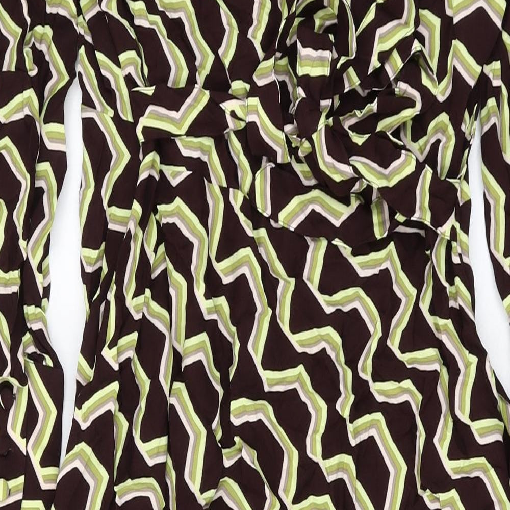 Autograph Womens Brown Geometric Viscose A-Line Size 14 Mock Neck Zip