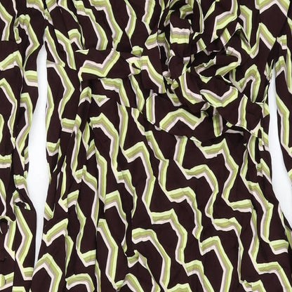Autograph Womens Brown Geometric Viscose A-Line Size 14 Mock Neck Zip