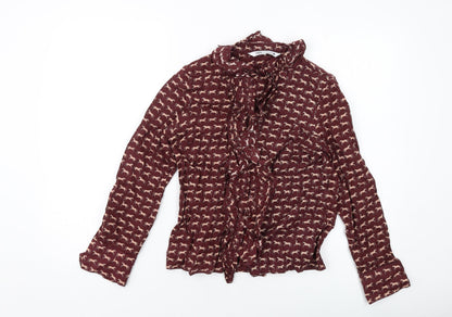 Womens UK Size S Zara Brown Basic Button-Up