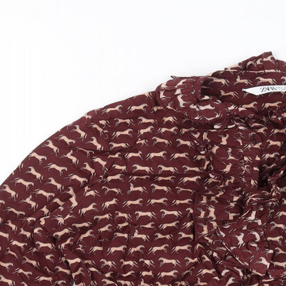 Womens UK Size S Zara Brown Basic Button-Up