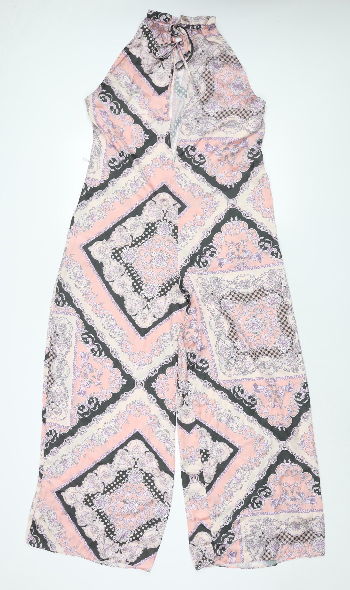 River Island Womens Pink Geometric Polyester Jumpsuit One-Piece Size 8 L28 in Tie - Frill