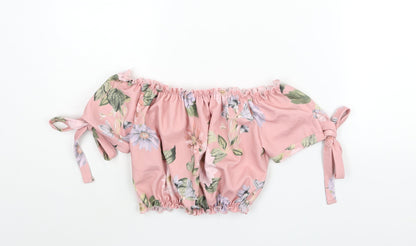 Womens UK Size 8 New Look Pink Cropped Blouse