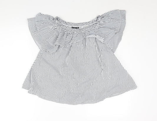 Boohoo Womens Blue Striped Polyester Basic Blouse Size 10 Boat Neck - Layered Frill