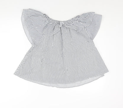 Boohoo Womens Blue Striped Polyester Basic Blouse Size 10 Boat Neck - Layered Frill