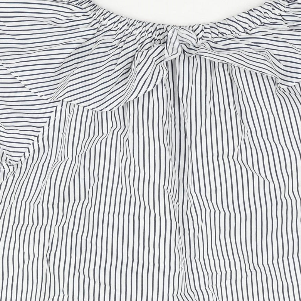 Boohoo Womens Blue Striped Polyester Basic Blouse Size 10 Boat Neck - Layered Frill