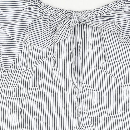 Boohoo Womens Blue Striped Polyester Basic Blouse Size 10 Boat Neck - Layered Frill
