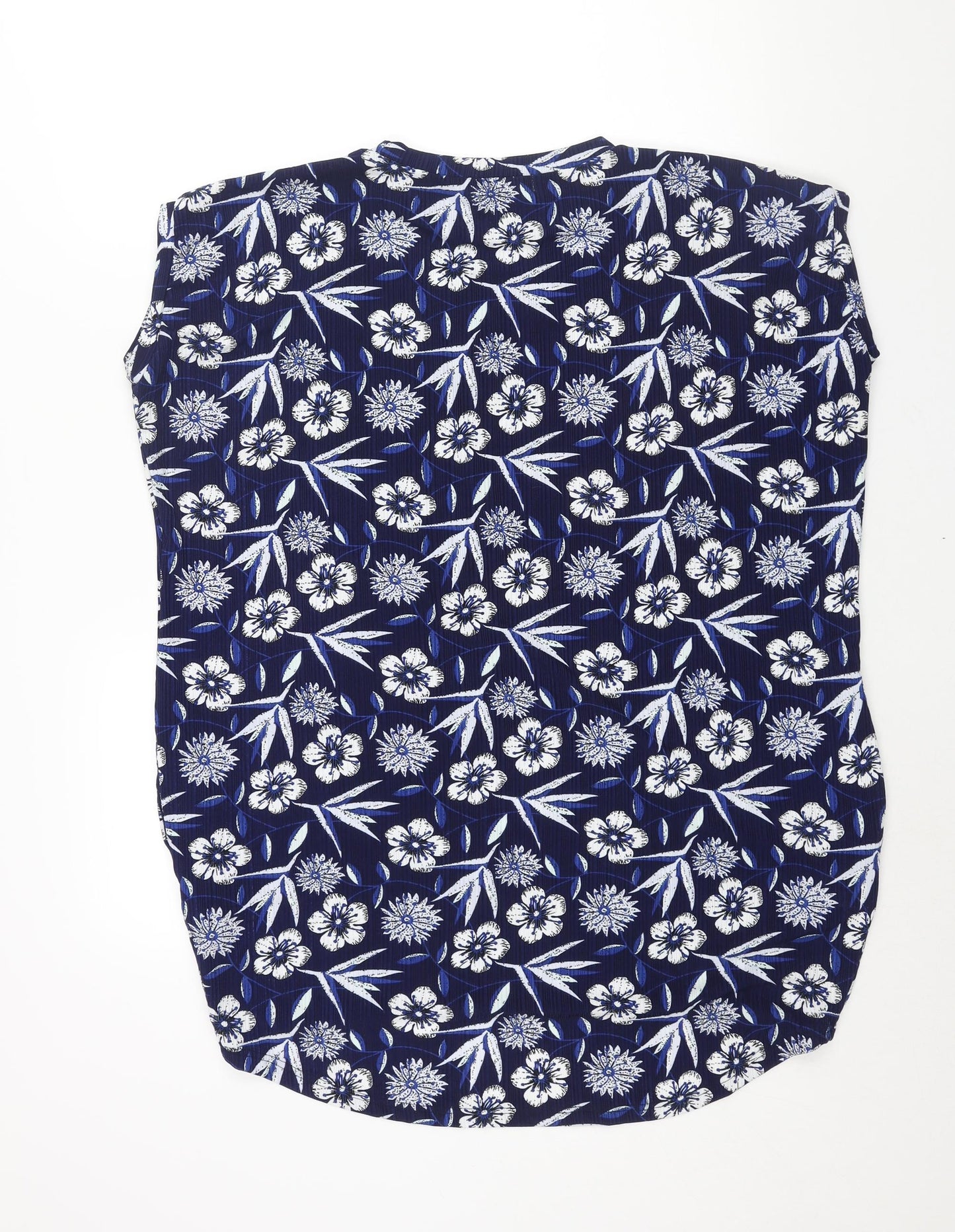 Blue Vanilla Womens Blue Floral Polyester Basic Blouse Size S Round Neck - Rouched Size S-M