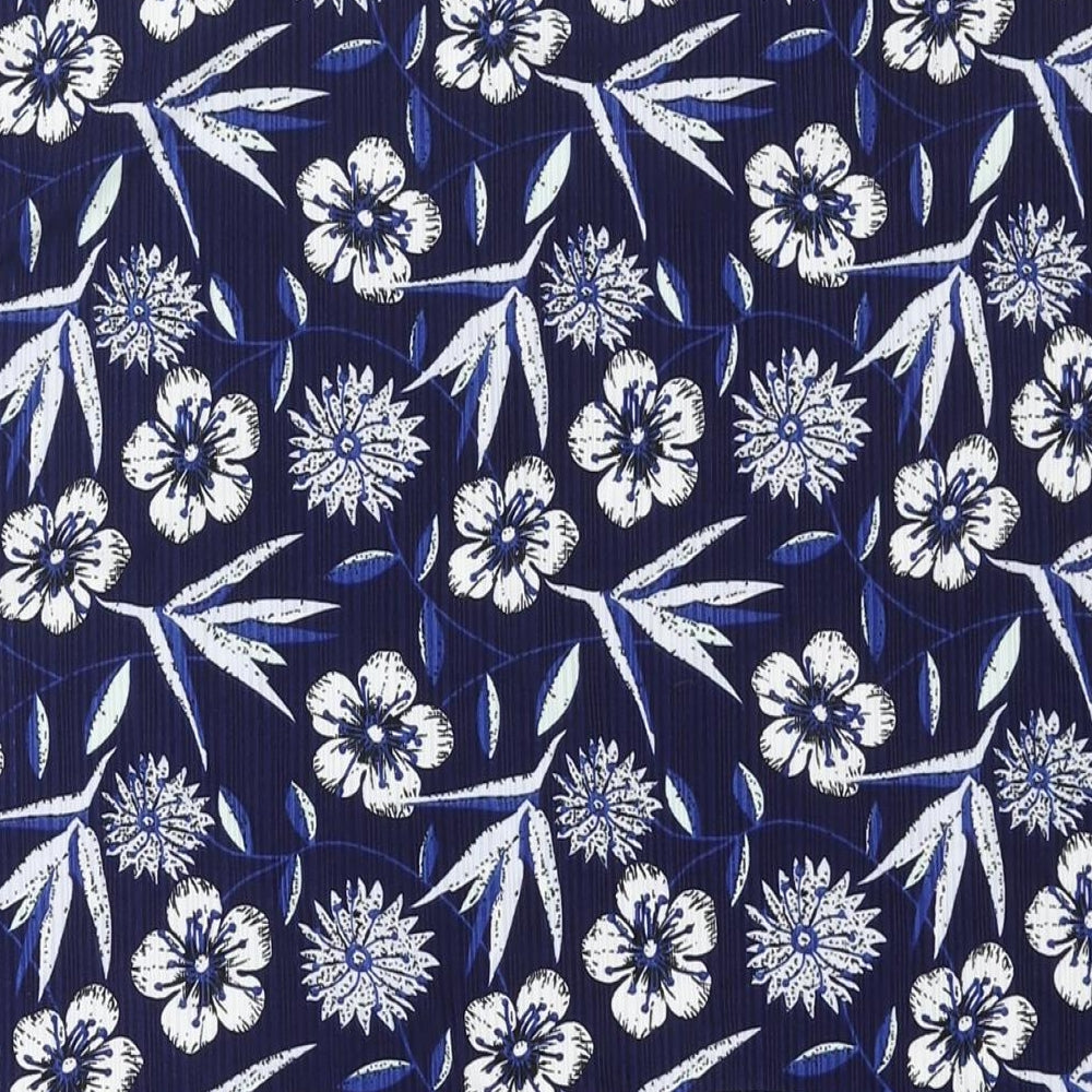 Blue Vanilla Womens Blue Floral Polyester Basic Blouse Size S Round Neck - Rouched Size S-M