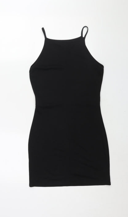 PRETTYLITTLETHING Womens Black Polyester Mini Size 12 Square Neck Pullover - Cut Out