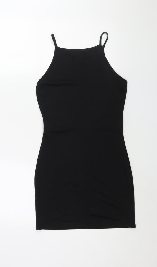 PRETTYLITTLETHING Womens Black Polyester Mini Size 12 Square Neck Pullover - Cut Out