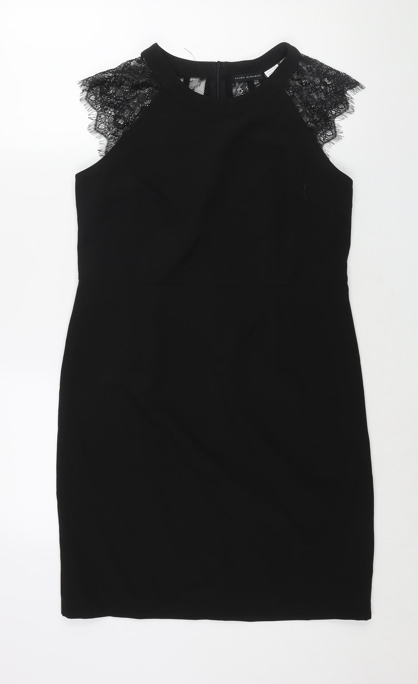 La Redoute Womens Black Polyester Shift Size 12 Round Neck Zip - Lace Back