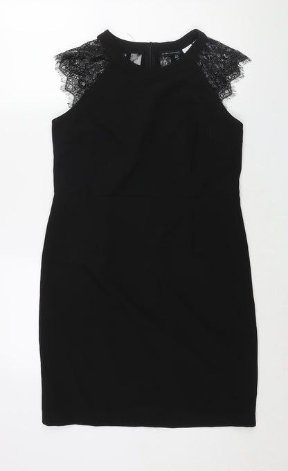 La Redoute Womens Black Polyester Shift Size 12 Round Neck Zip - Lace Back