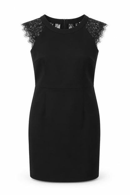 La Redoute Womens Black Polyester Shift Size 12 Round Neck Zip - Lace Back
