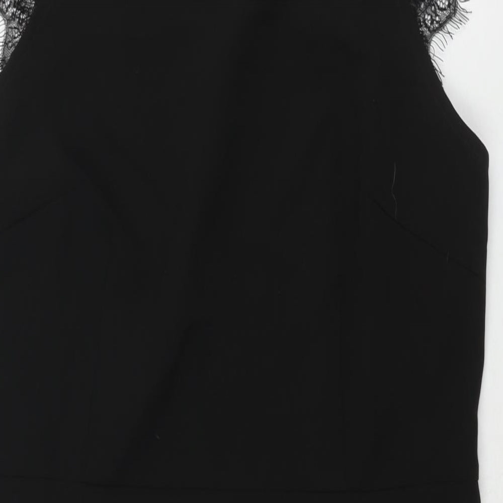 La Redoute Womens Black Polyester Shift Size 12 Round Neck Zip - Lace Back