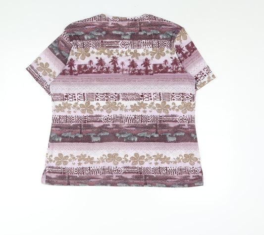 Daxon Womens Multicoloured Geometric Polyester Basic Blouse Size 18 Round Neck