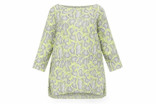 Front view of Principles women’s multicoloured animal print viscose tunic blouse, round neck - snakeskin print side slits