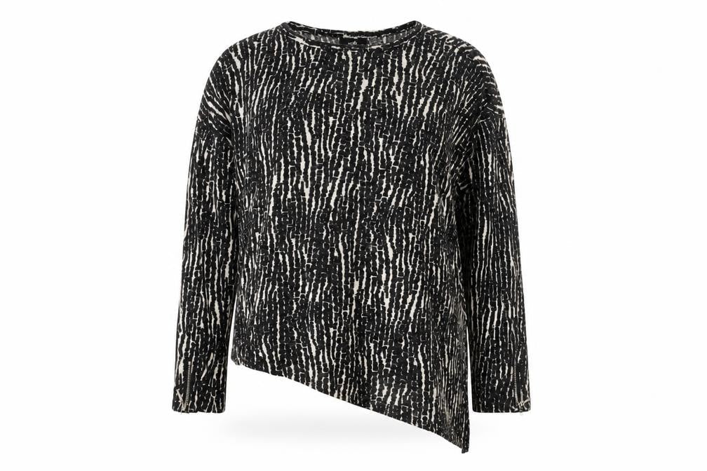 Wallis Womens Black Round Neck Geometric Polyester Pullover Jumper Size L - Zip Cuffs Asymmetric Hem