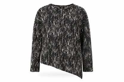 Wallis Womens Black Round Neck Geometric Polyester Pullover Jumper Size L - Zip Cuffs Asymmetric Hem