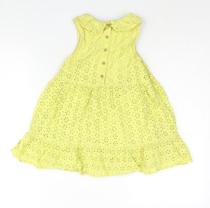 NEXT Girls Yellow Cotton A-Line Size 5-6 Years Collared Button - Smocked