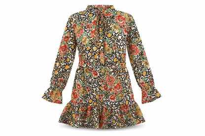 IVIVI Womens Multicoloured Geometric Polyester Shift Size S Round Neck Button - Frill Tie Floral Leopard Print