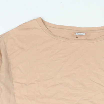 VERO MODA Womens Beige Polyester Basic Blouse Size XS Round Neck - Semi Sheer Panel