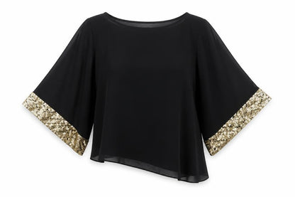 Wallis Womens Black Polyester Basic Blouse Size S Round Neck - Sequin Cuff