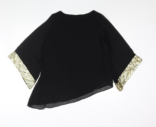 Wallis Womens Black Polyester Basic Blouse Size S Round Neck - Sequin Cuff