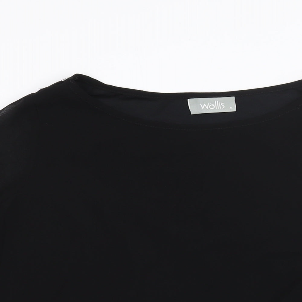 Wallis Womens Black Polyester Basic Blouse Size S Round Neck - Sequin Cuff