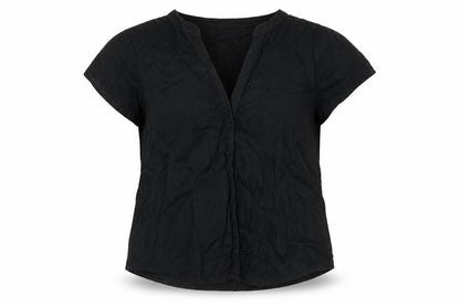 Sorrento Womens Black Cotton Basic Blouse Size 24 V-Neck
