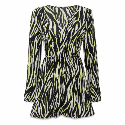 New Look Womens Black Animal Print Viscose Wrap Dress Size 8 V-Neck Tie - Tiger Print