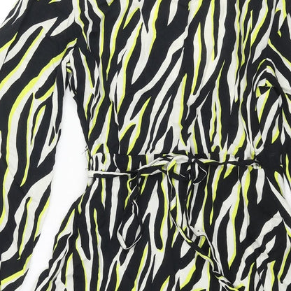 New Look Womens Black Animal Print Viscose Wrap Dress Size 8 V-Neck Tie - Tiger Print