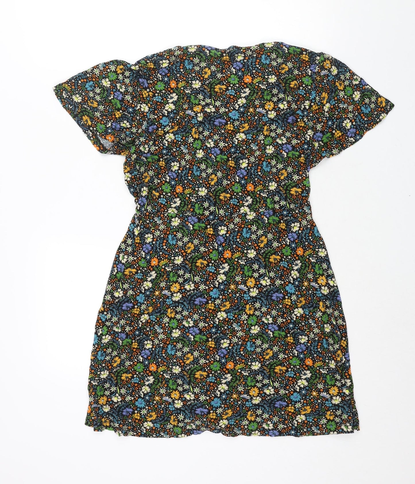 NEXT Womens Multicoloured Floral Viscose A-Line Size 12 V-Neck Pullover - Button Detail